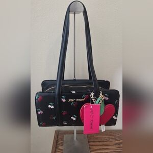 Betsey Johnson Black Bag with Cherry Embroidery